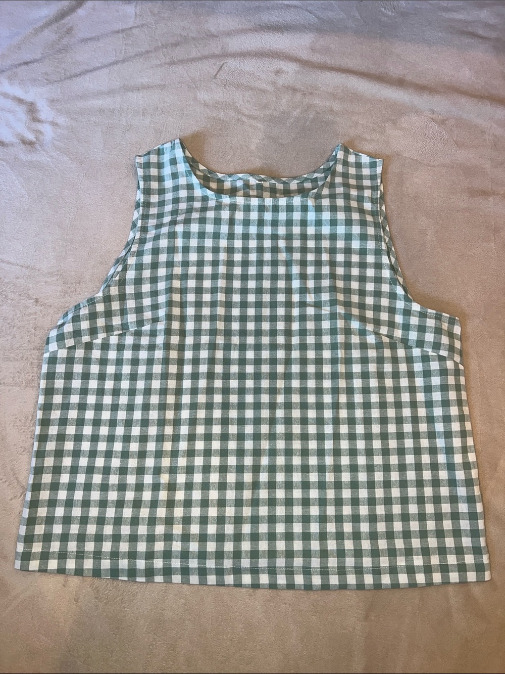 Green and White Gingham Sleeveless Cotton Top